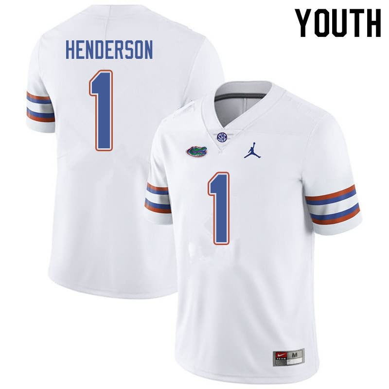 NCAA Florida Gators CJ Henderson Youth #1 Jordan Brand White Stitched Authentic College Football Jersey CZQ1064BP